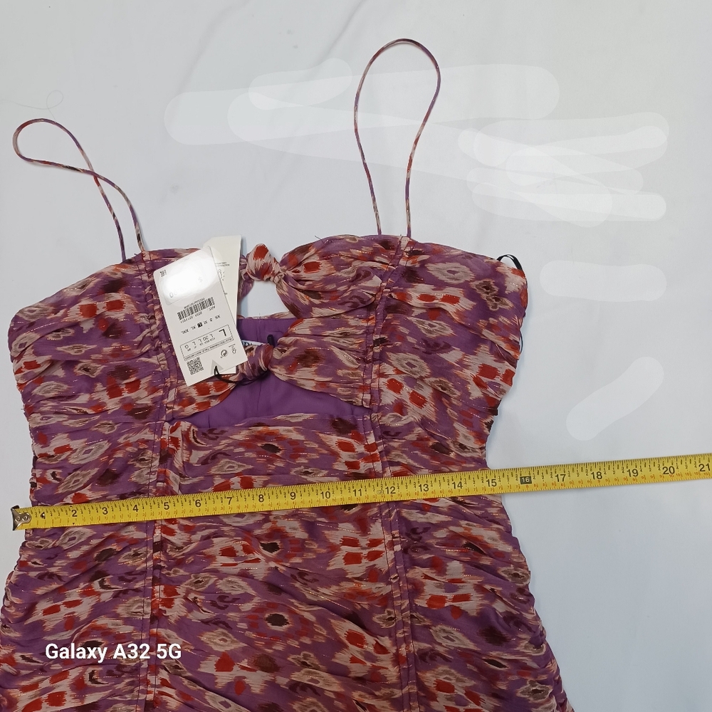 Zara New Women Size L  Purple Patterned Mini Dress - Picture 15 of 16